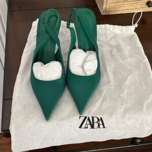 Zara Emerald Green Pointed Slingback Pumps